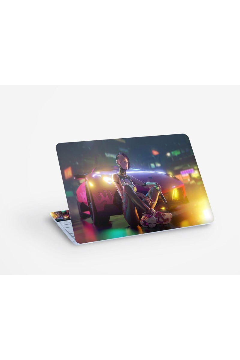 ALAYRA Cyberpunk Girl Car Sci Fi, Laptop Skin Sticker Decal,13.3 14 15 15.4 15.6 Inch Laptop Universal Vinyl Skin Sticker Cover,Dustproof, Waterproof,Decal Protector With Free 2 Wrist Pads - Image 1
