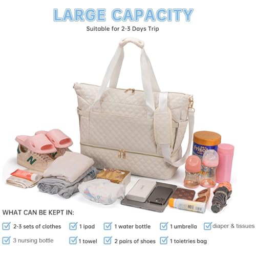 DRAVINA Travel Duffle Bag with USB Charging Port, Wet Pocket with Shoes Compartment, and 2 Additional Pouches – Waterproof Multipurpose Weekender Bag for Travel, Gym, Men & Women (55cm, Beige) - Image 3