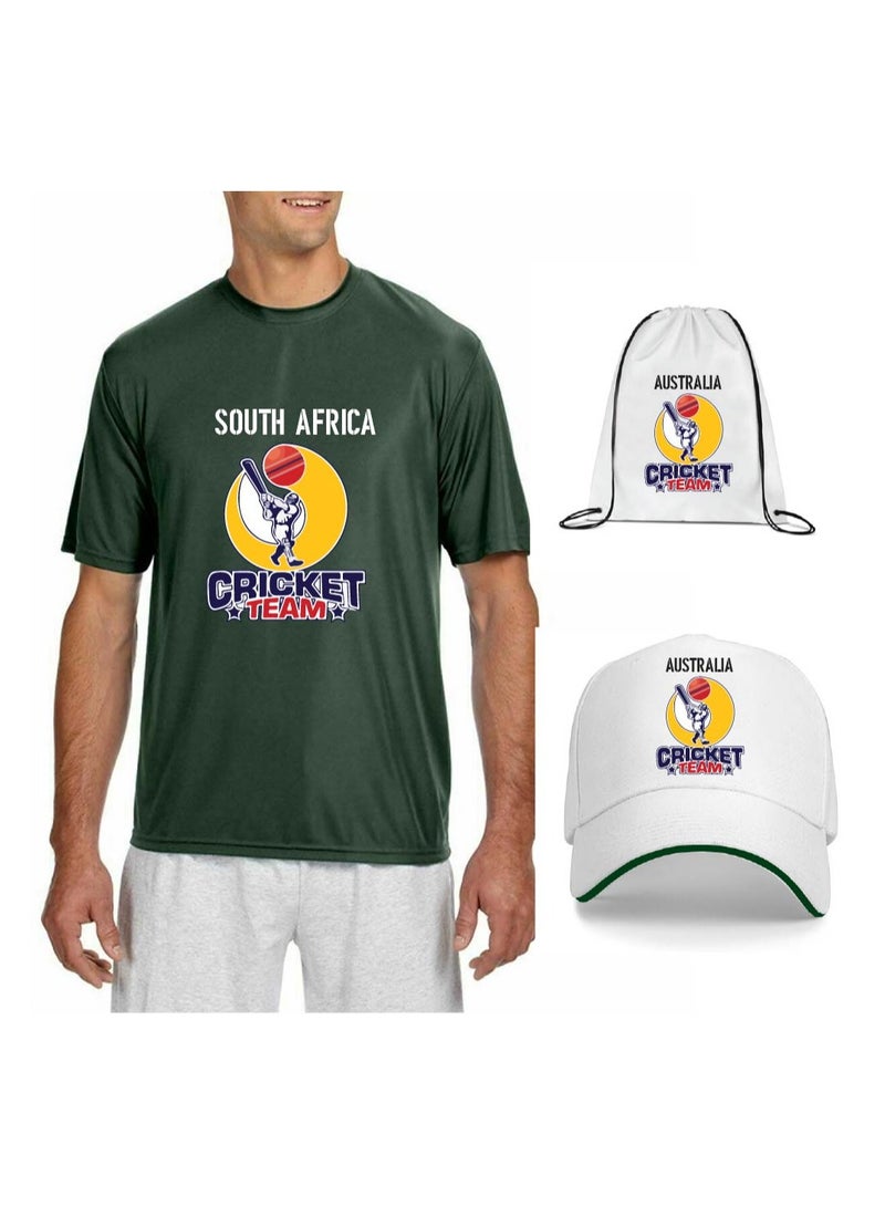 South Africa Unisex Sports Jersey T-Shirt Set - T-Shirt,Drawstring Bag,Cap - T-Shirt,Scarf,Cap - South Africa Sports Fan Jersey T-Shirt - Gift Set for Events, Matches  - Image 1