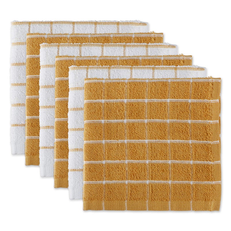 DII Basic Terry Collection Windowpane Dishcloth Set 12x12 Honey Gold 6 Piece
