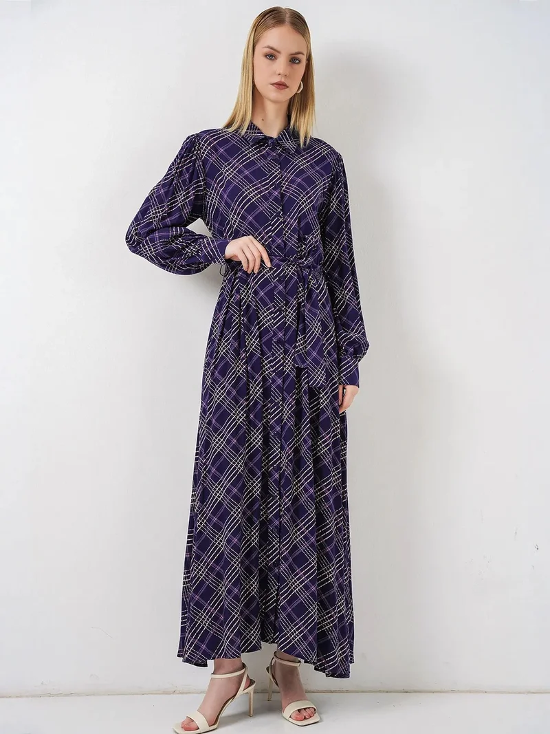 بيغ دارت BDART Plaid Midi Shirt Dress with Button Closure