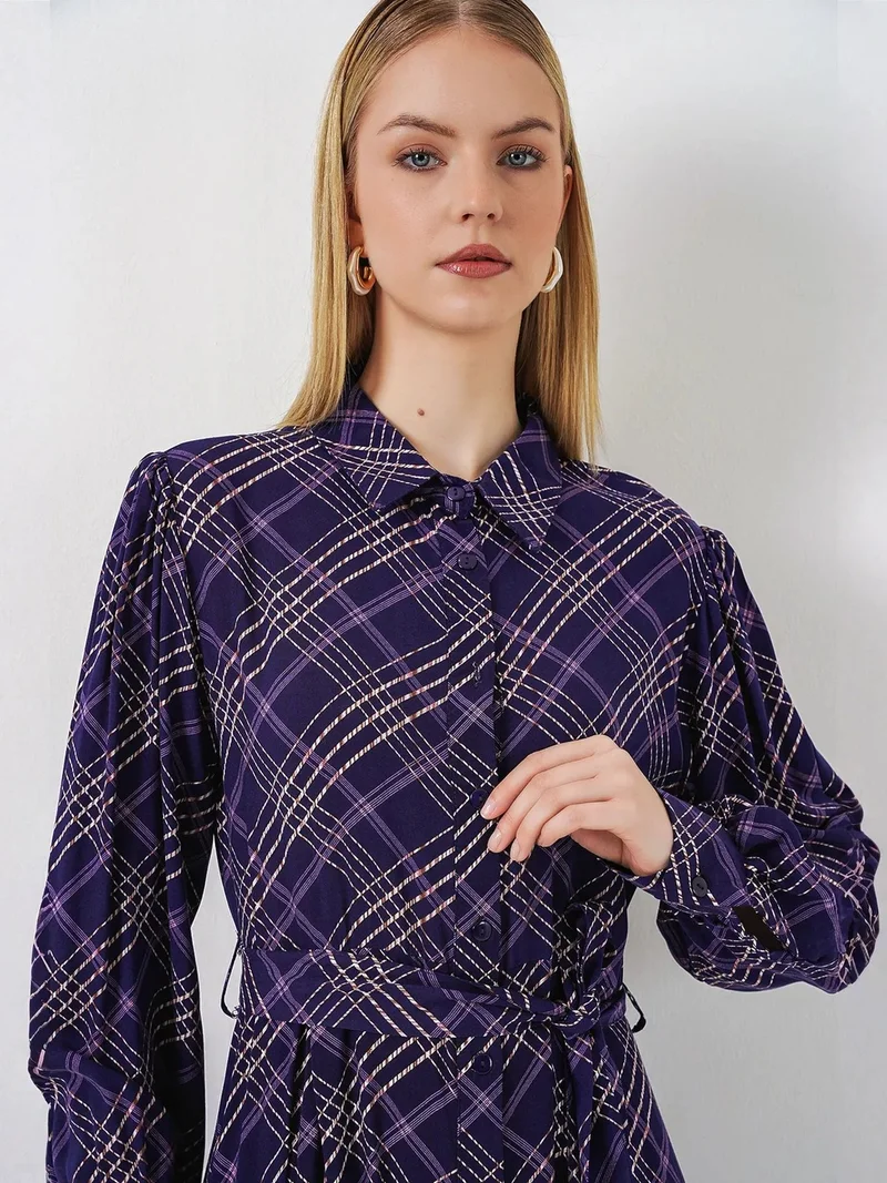 بيغ دارت BDART Plaid Midi Shirt Dress with Button Closure