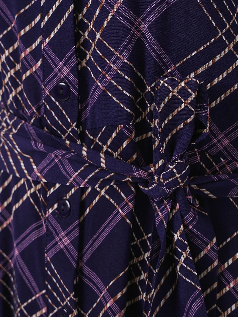 Big Dart Amethyst Purple BDART Plaid Midi Shirt Dress with Button Closure for Women | Best Price UAE