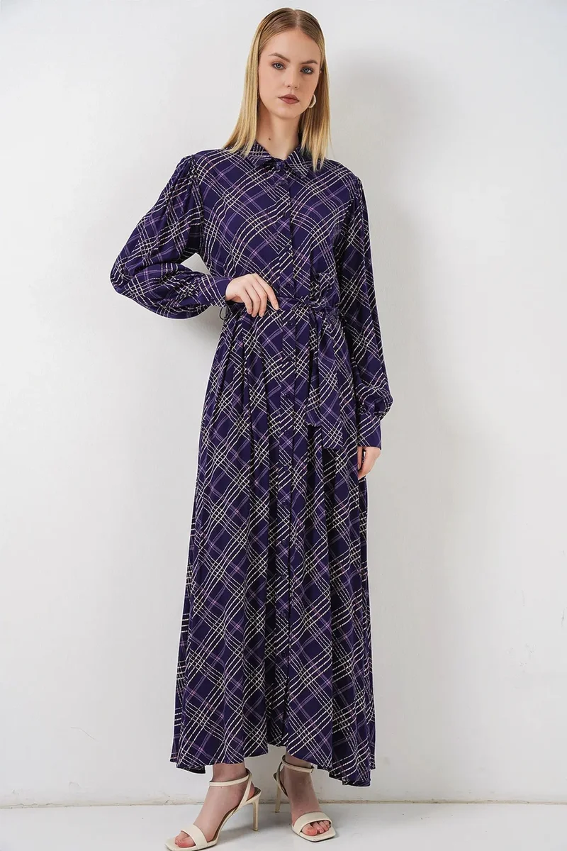 بيغ دارت BDART Plaid Midi Shirt Dress with Button Closure