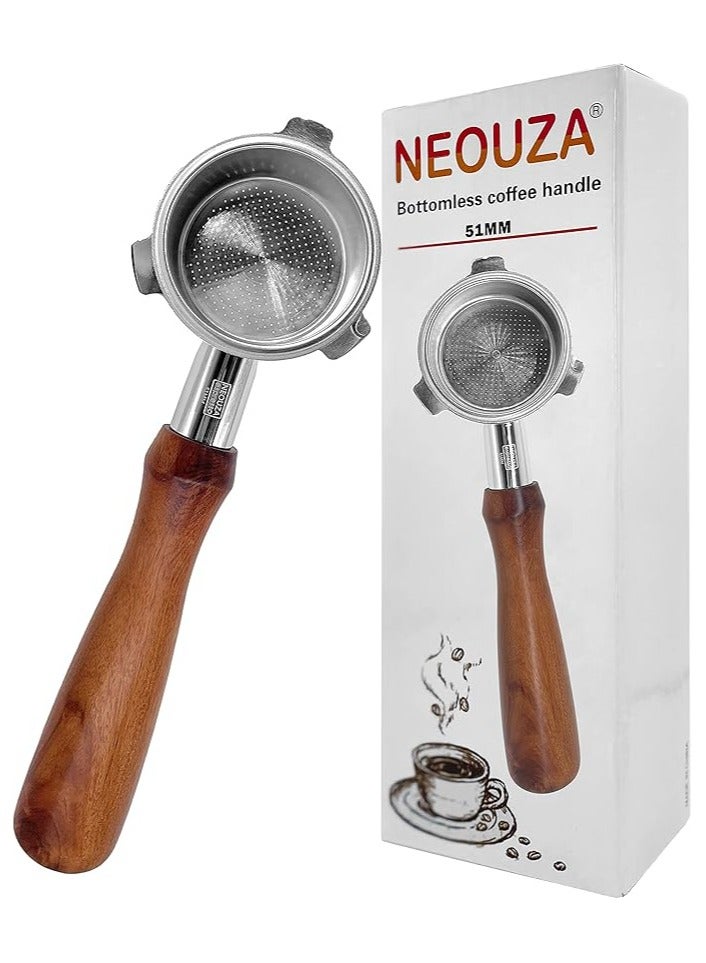 NEOUZA NEOUZA 51mm Espresso Bottomless Portafilter Compatible for Delonghi La Specialista EC9155/9335/9355/9665 304 Food Stainless Steel with Non-Pressurized Filter Basket - Image 1