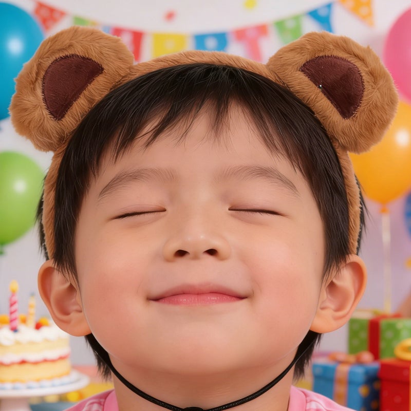 🧸 عصابة رأس بنقش أذني دب بنية ناعمة - Image 2