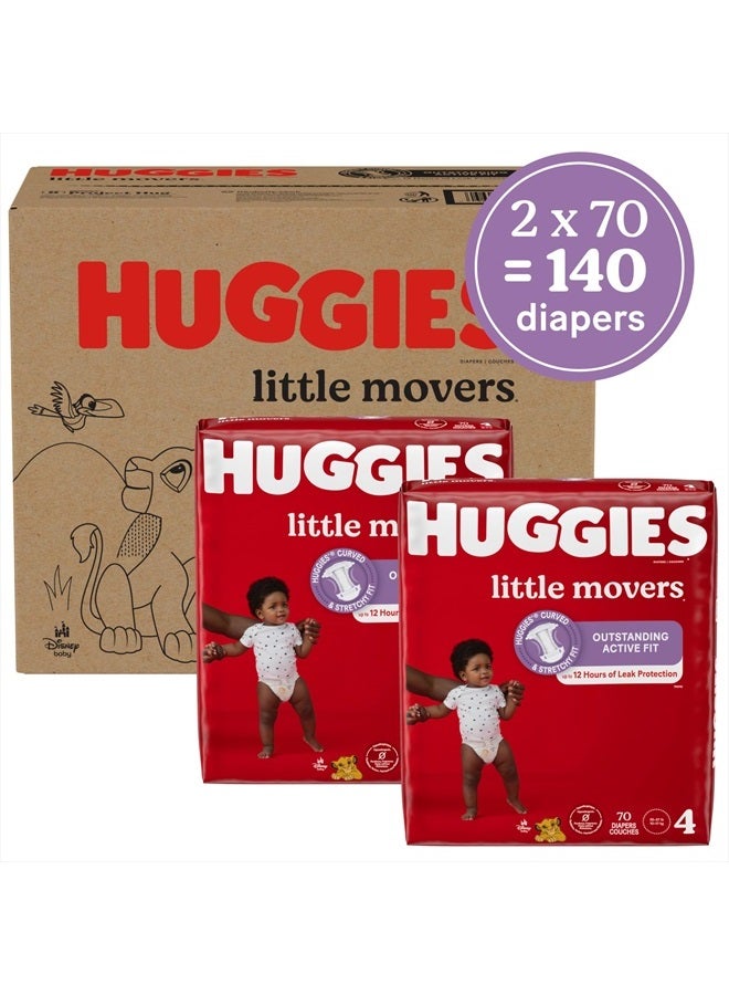 HUGGIES حفاضات هاجيز الحجم 4، حفاضات الأطفال المتحركين الصغار، الحجم 4 (22-37 رطل)، 140 قطعة (عبوتان من 70) قد يختلف الشكل - Image 2