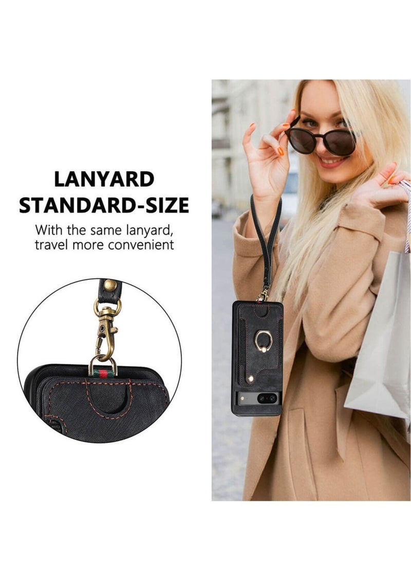 Captaintech Pixel 7a Case with Card Holder Wallet, Ring Holder Stand, RFID-Blocking, Wrist Strap, Camera Protector - Image 3