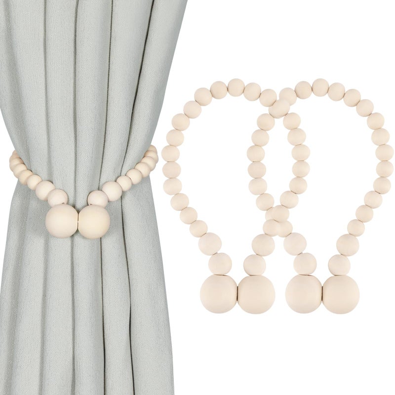 KLOGTSIND KLOGTSIND Magnetic Curtain Tiebacks Curtain Tie Backs for Curtains 2 Pack Wood Bead Curtain Tiebacks Curtain Holders for Boho Bedroom Decor Baby Nursery Decor Farmhouse Decor