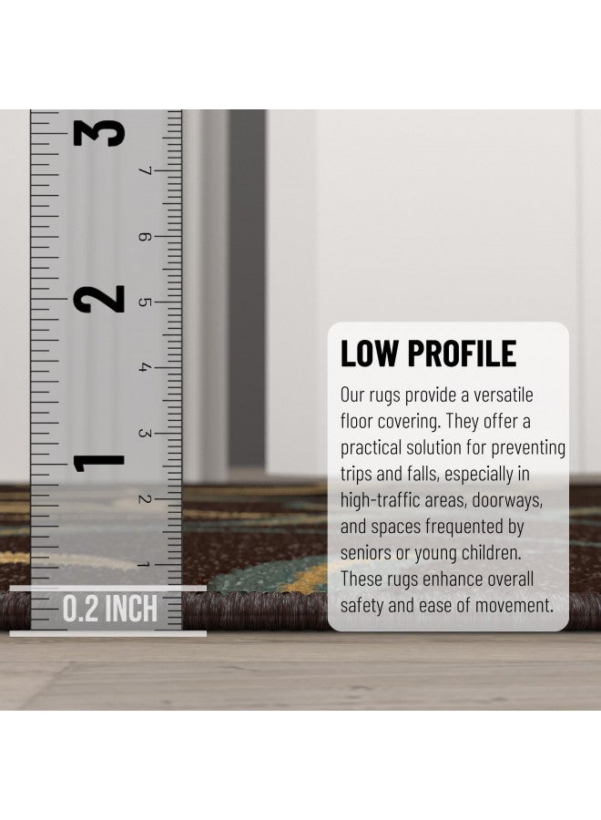 Ottomanson Machine Washable Leaves Design Non-Slip Rubberback 2x5 Traditional Runner Rug for Hallway, Kitchen, Bedroom, Entryway, 20" x 59", Brown - Image 1