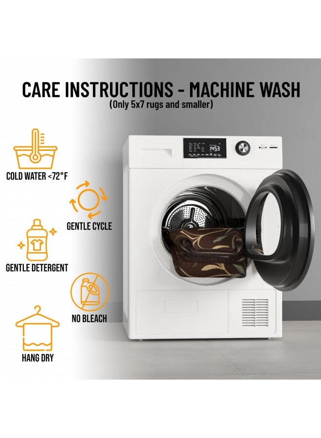 Ottomanson Machine Washable Leaves Design Non-Slip Rubberback 2x5 Traditional Runner Rug for Hallway, Kitchen, Bedroom, Entryway, 20" x 59", Brown - Image 2