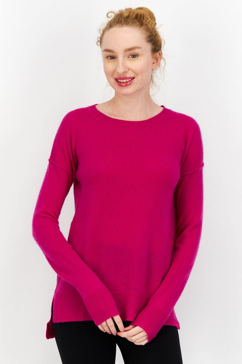 Aqua Women Knitted Long Sleeve Sweater, Magenta - Image 1
