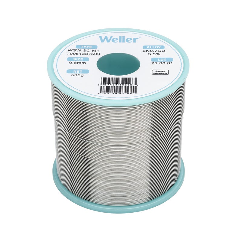 Weller WSW SC M1 T0051387599 Lead Free Solder Wire Dia 08 mm 0039 in Wt 500 g 17637 oz Alloy Sn993Cu07 Flux content 35 - Image 2
