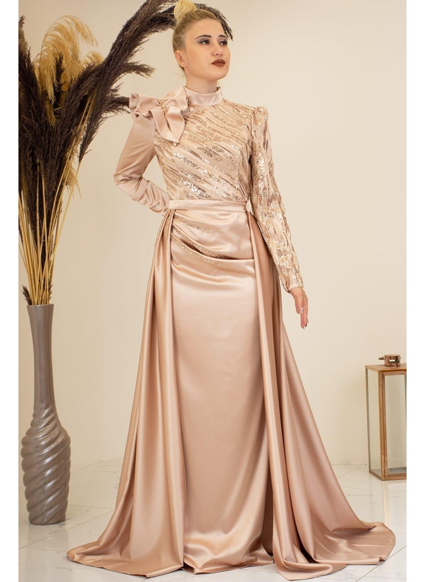 Esilanur - Sueda Hijab Evening Dress Gold - Image 1