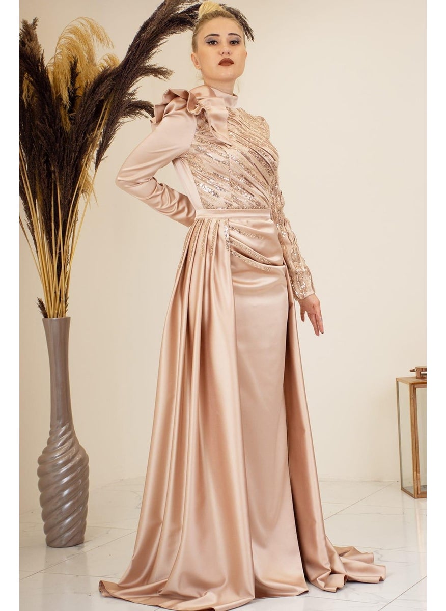 Esilanur - Sueda Hijab Evening Dress Gold - Image 1