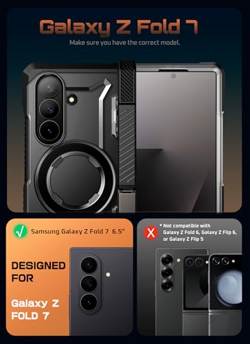 SUPCASE for Samsung Galaxy Z Fold 7 Case with Kickstand UB Grip Compatible with MagSafe Builtin Tempered Glass Screen Protector Hinge Coverage MilitaryGrade Protection Phone Case Black - Image 3