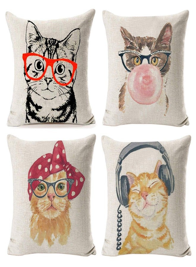 NYDECOR Throw Pillow Covers Cat Pillow Cases Animal Kitty Pillowcase Cotton Linen Cushion Cover for Couch Bed Sofa Patio Car,18" x 18",Set of 4 - Image 1