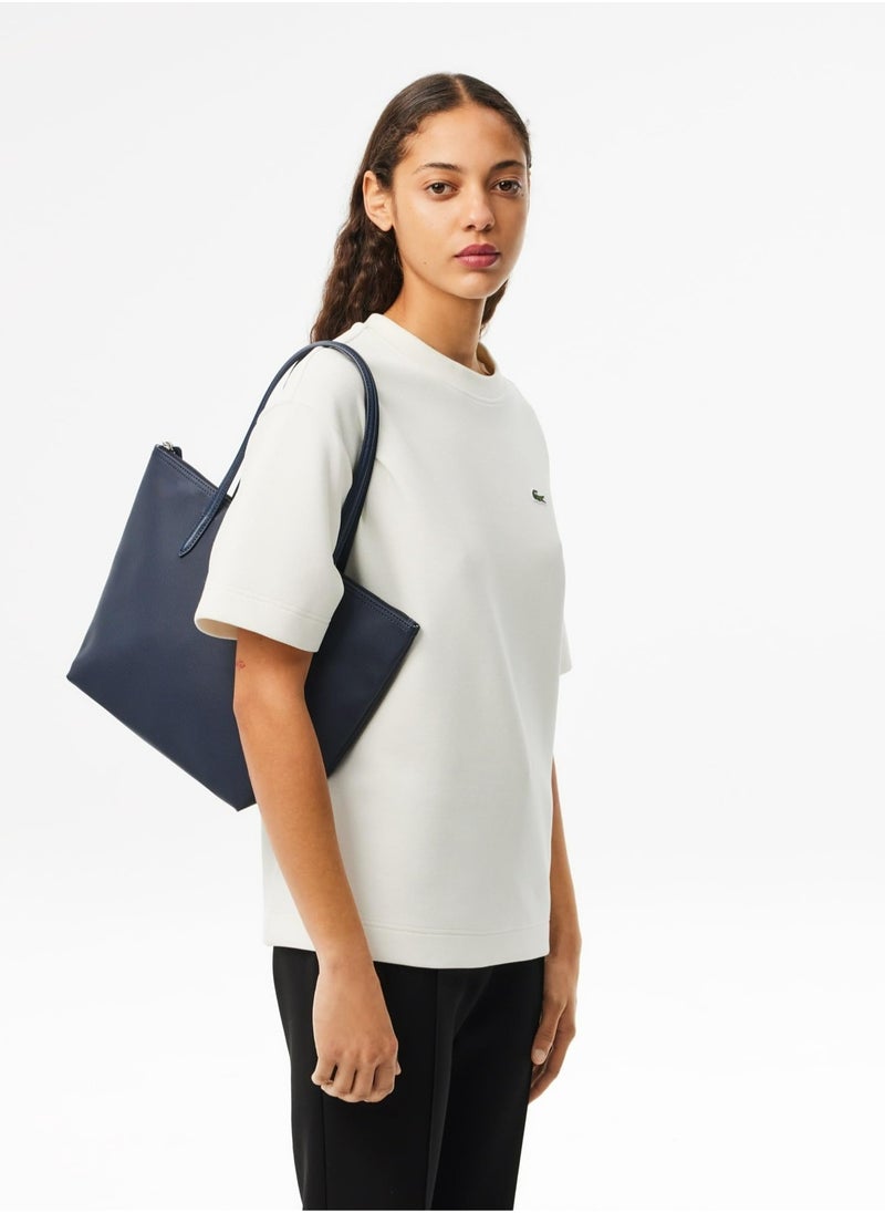 LACOSTE - Lacoste Women's L12.12 Concept Fashion Versatile Large Capacity Zipper Handbag Tote Bag Shoulder Bag Medium Dark Blue - Image 1