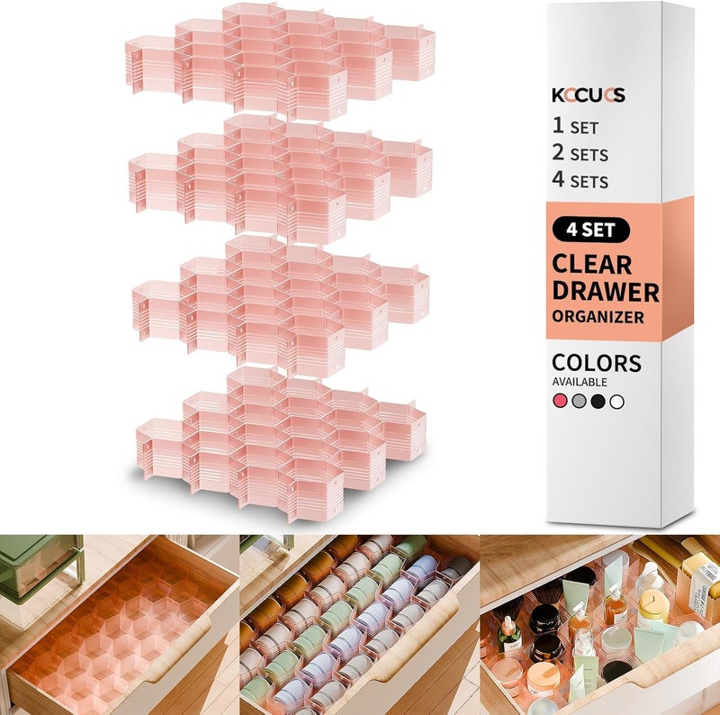 Kocuos Honeycomb Separator Adjustable Drawer Organizer Divider for Underwear Belt-Scarf Socks Organizer (Pink(4pcs)) - Image 1
