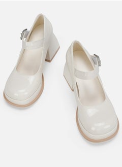 Loquat Women's T-Strap Round Toe Platform Heels Chunky Heel Mary Jane Dress Shoes White  - Image 2
