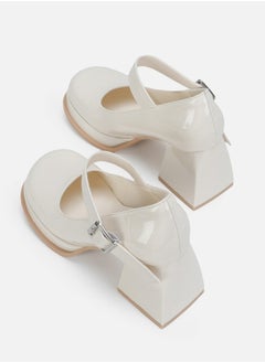 Loquat Women's T-Strap Round Toe Platform Heels Chunky Heel Mary Jane Dress Shoes White  - Image 4