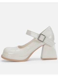 Loquat Women's T-Strap Round Toe Platform Heels Chunky Heel Mary Jane Dress Shoes White  - Image 3