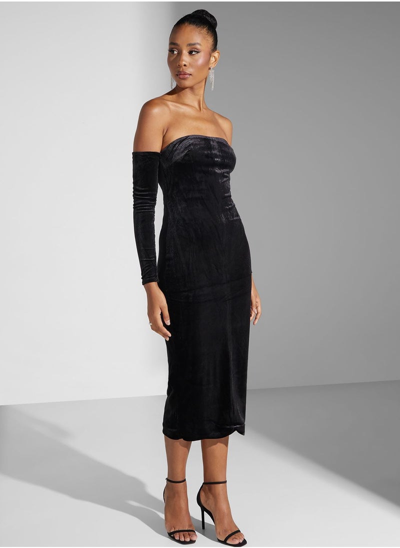 True Decadence - Black Bardot Bodycon Dress - Image 1