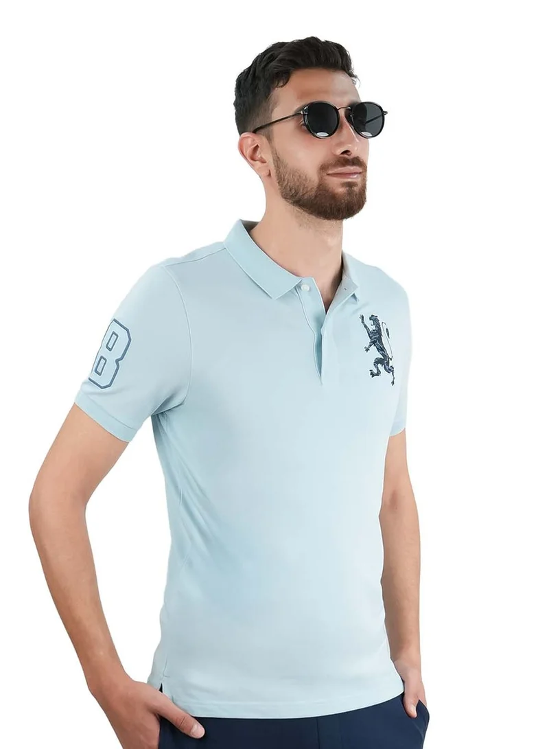 Men's 3D Lion Polo: Slim Fit, Bold Embroidery, Premium Pique