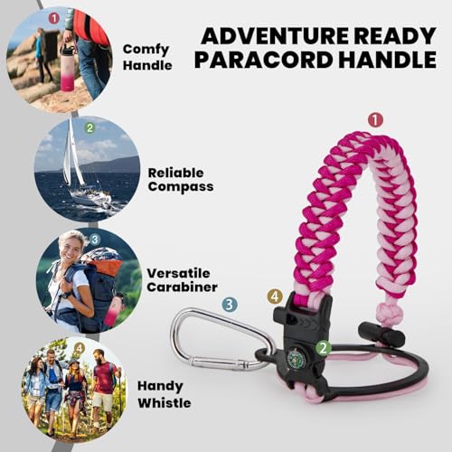RAYMYLO Insulated Water Bottle 40 oz, Triple Wall Vacuum Stainless Steel (Cold for 48 Hrs), Leak Proof & Non-BPA, Modern Water Flask Jug with Paracord Handle & Straw Spout Lids, Ombre Pink - Image 4