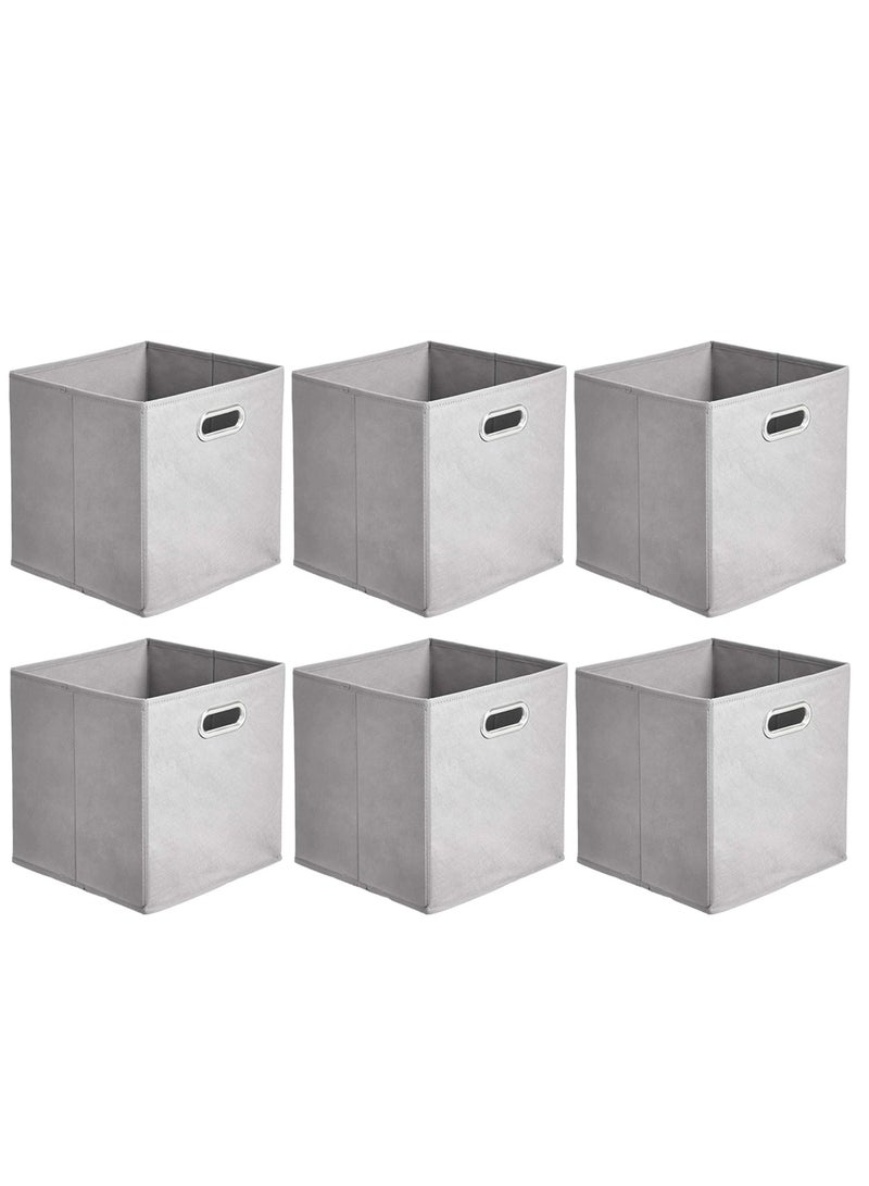 KASTWAVE Collapsible Fabric Storage Cubes with Oval Grommets 6-Pack Light Grey - Image 1