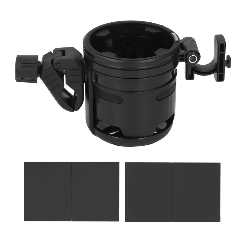 3 in 1 Stroller Cup Holder Folding with Hook 360 Deg Adjustable Double Bottle Holder for Bike Treadmill - Image 1