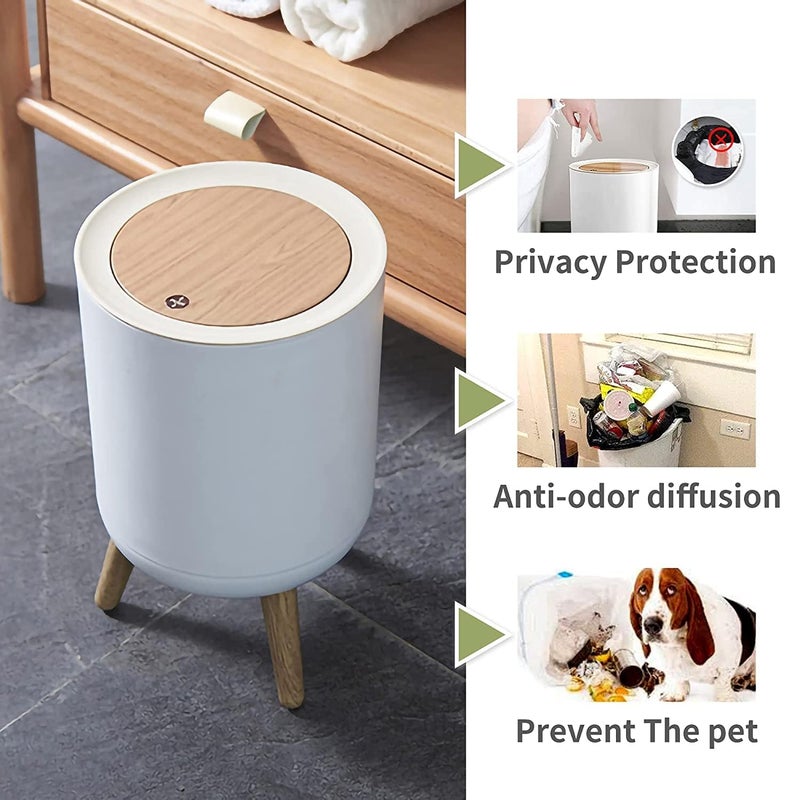 Achyut Bathroom Trash Can with Lid7 Liter Modern Office Trash Can for Near Desk Bedroom Garbage Can Waste Basket with Push TopNordic Trash Bin for Living Room ToiletDog Proof Trash Can White - Image 4