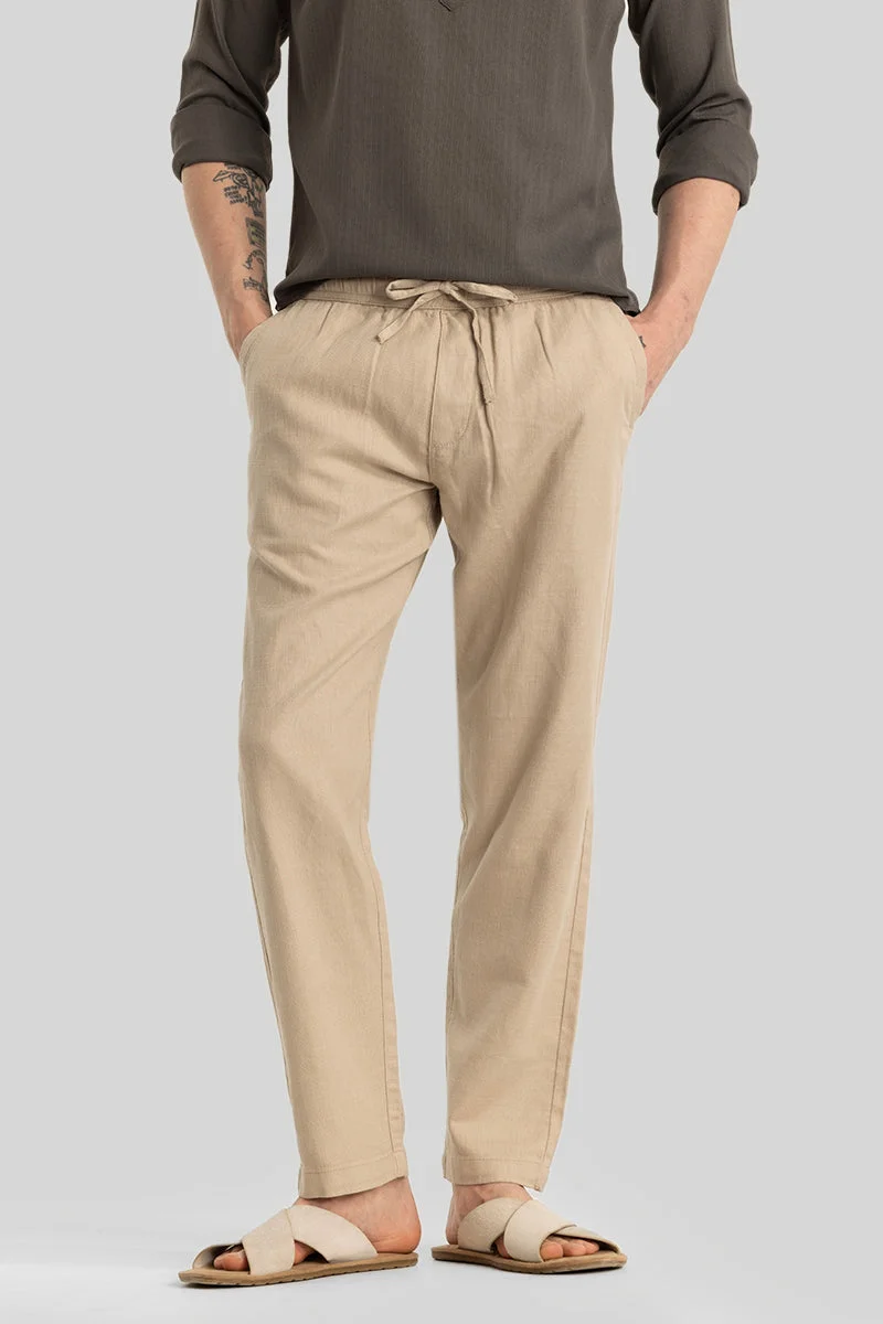 SNITCH Martino Beige Plain Relaxed Fit Trousers