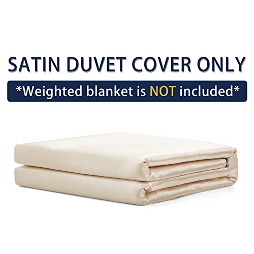 Ersmak 48" x 72" Duvet Cover for Weighted Blanket, Silky & Removable Satin Duvet Cover with Zipper & 8 Ties Secure Fastening, Beige - Image 3