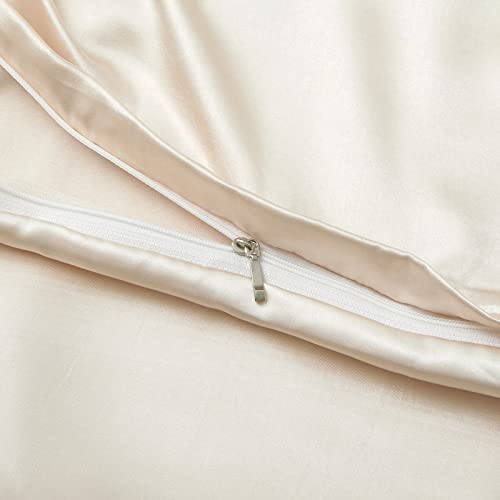 Ersmak 48" x 72" Duvet Cover for Weighted Blanket, Silky & Removable Satin Duvet Cover with Zipper & 8 Ties Secure Fastening, Beige - Image 5