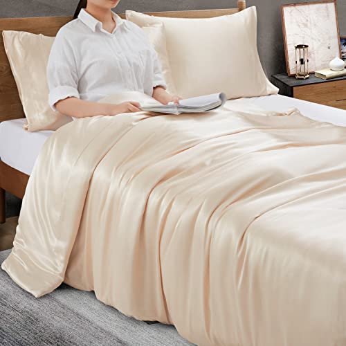 Ersmak 48" x 72" Duvet Cover for Weighted Blanket, Silky & Removable Satin Duvet Cover with Zipper & 8 Ties Secure Fastening, Beige - Image 2