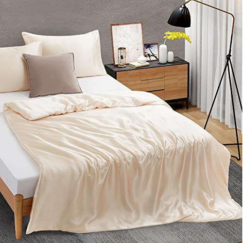 Ersmak 48" x 72" Duvet Cover for Weighted Blanket, Silky & Removable Satin Duvet Cover with Zipper & 8 Ties Secure Fastening, Beige - Image 1