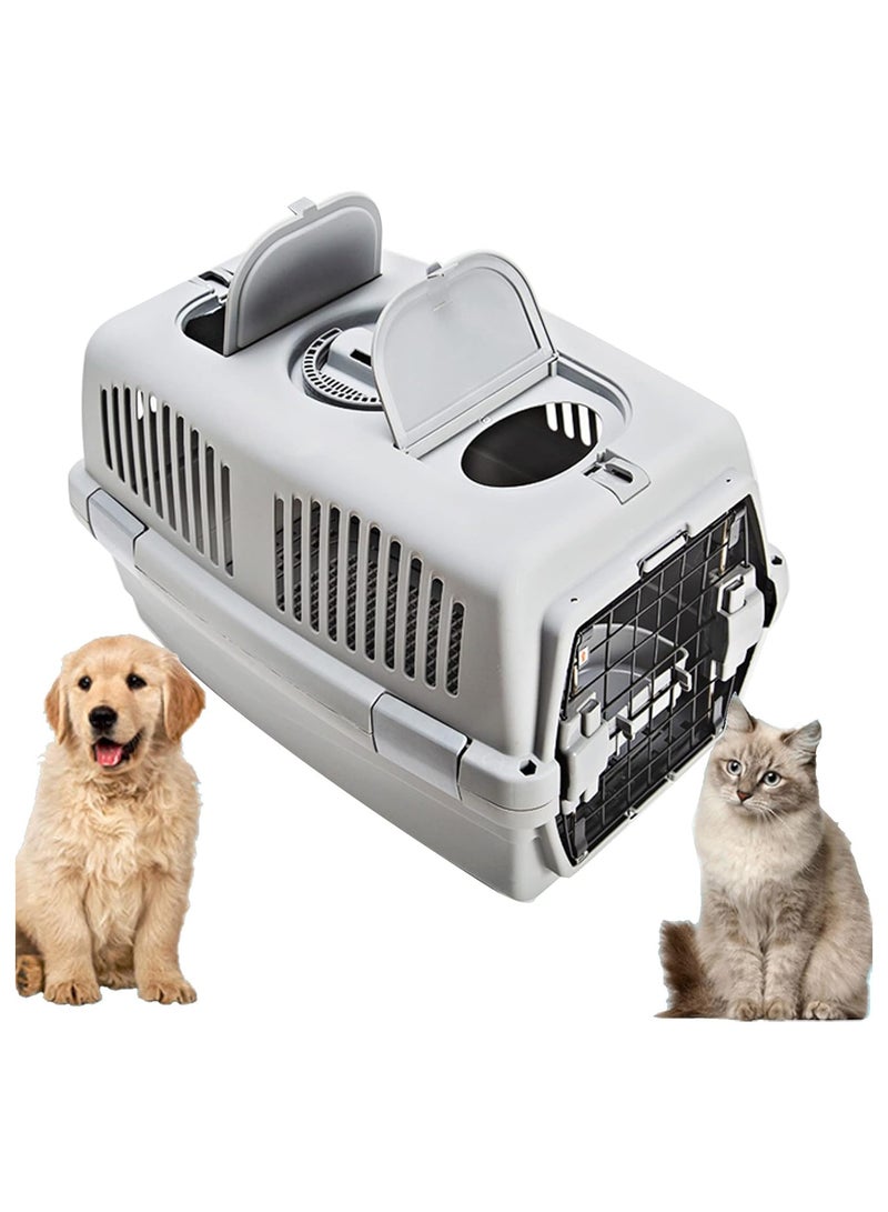 حامل حيوانات أليفة للقطط، قفص سفر للقطط معتمد من شركات الطيران، مصنوع من البلاستيك خفيف الوزن وآمن للحمل للاستخدام الداخلي والخارجي والسيارة والقطط الصغيرة والجراء والكلاب أثناء النوم (رمادي) - Image 1