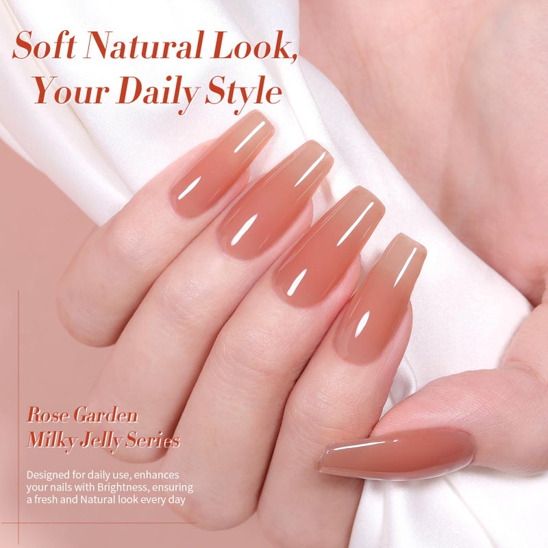 Born Pretty Jelly Red Burgundy Gel Nail Polish Christmas Fall Winter Jelly Blood Wine Red Brown Nude Purple Translucent Sheer Gel Polish Set Nail Art Varnish Manicure 6PCS - Image 5