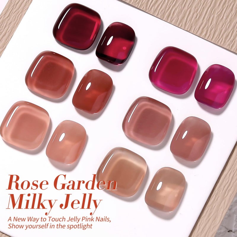 Born Pretty Jelly Red Burgundy Gel Nail Polish Christmas Fall Winter Jelly Blood Wine Red Brown Nude Purple Translucent Sheer Gel Polish Set Nail Art Varnish Manicure 6PCS - Image 2