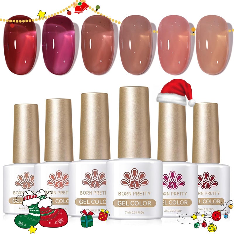 Born Pretty Jelly Red Burgundy Gel Nail Polish Christmas Fall Winter Jelly Blood Wine Red Brown Nude Purple Translucent Sheer Gel Polish Set Nail Art Varnish Manicure 6PCS - Image 1