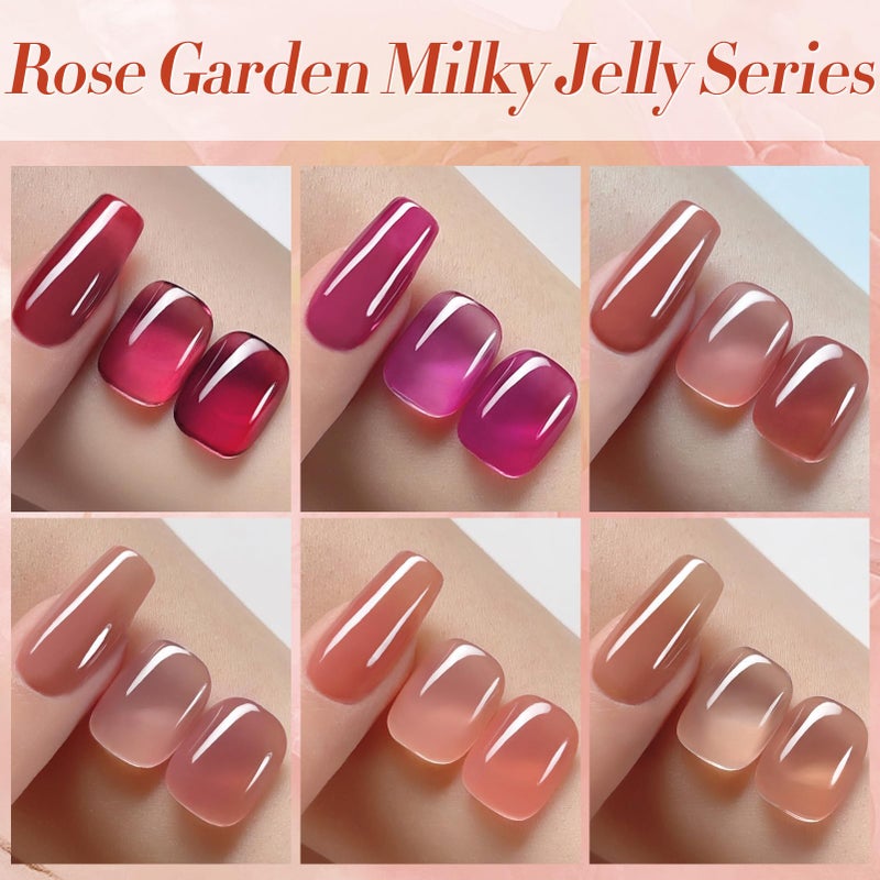 Born Pretty Jelly Red Burgundy Gel Nail Polish Christmas Fall Winter Jelly Blood Wine Red Brown Nude Purple Translucent Sheer Gel Polish Set Nail Art Varnish Manicure 6PCS - Image 4