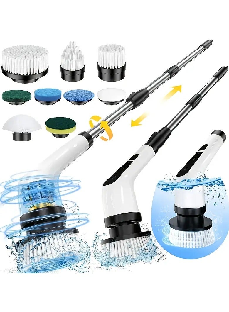RaboS فرشاة تنظيف كهربائية دوارة 9 في 1 - فرشاة تنظيف قوية لاسلكية مع 9 رؤوس فرشاة قابلة للاستبدال وذراع تمديد قابل للتعديل بطول 54 بوصة | فرشاة استحمام كهربائية متعددة الاستخدامات للحمام والمطبخ والأرضيات والبلاط وحوض الاستحمام | تنظيف عميق سهل وبسيط - Image 1
