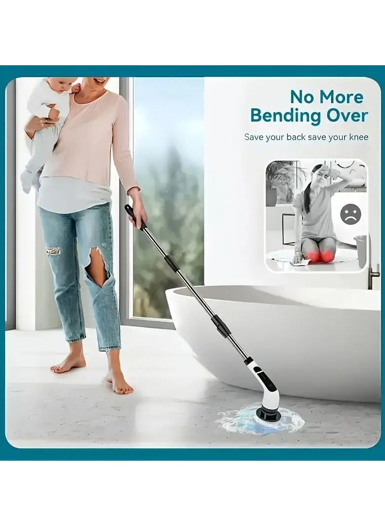 RaboS فرشاة تنظيف كهربائية دوارة 9 في 1 - فرشاة تنظيف قوية لاسلكية مع 9 رؤوس فرشاة قابلة للاستبدال وذراع تمديد قابل للتعديل بطول 54 بوصة | فرشاة استحمام كهربائية متعددة الاستخدامات للحمام والمطبخ والأرضيات والبلاط وحوض الاستحمام | تنظيف عميق سهل وبسيط - Image 2