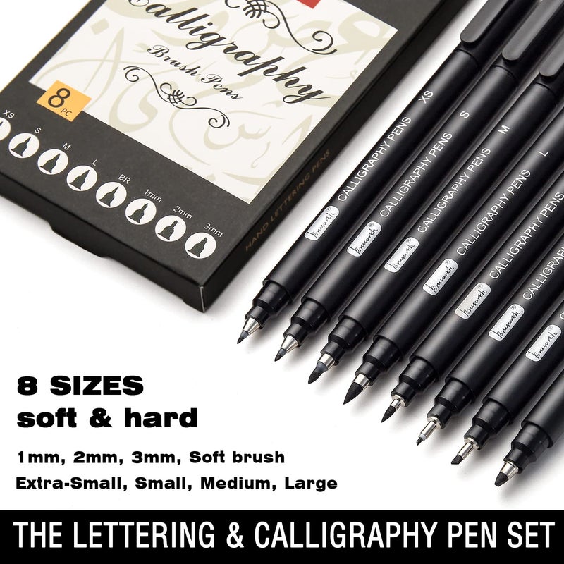 Brusarth Calligraphy Pens,8 Size Calligraphy Pens for Writing,Brush Pens Calligraphy Set for Beginners, Hand Lettering Pens - Image 2