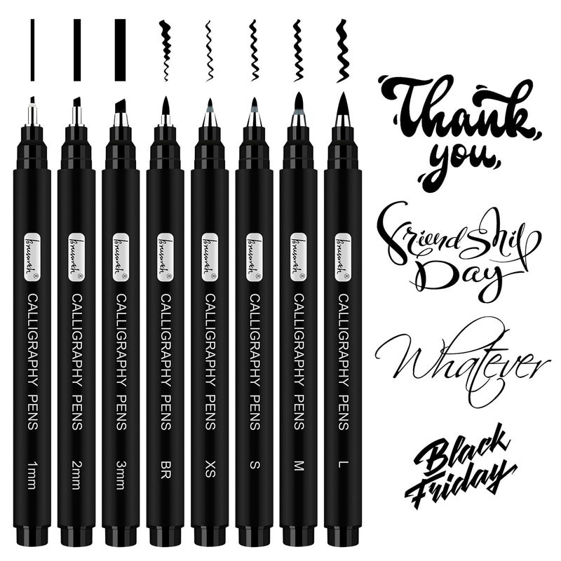 Brusarth Calligraphy Pens,8 Size Calligraphy Pens for Writing,Brush Pens Calligraphy Set for Beginners, Hand Lettering Pens - Image 1
