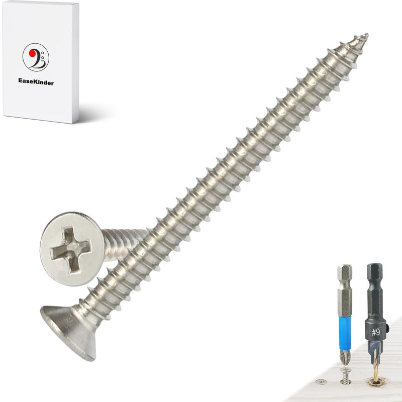 Kinder Wood Screws - 70PCS Flat Head Phillips Screws, 304 Stainless Steel Screw with Adjustable Wood Countersink Kit (#6 x 1-1/2") - Image 1