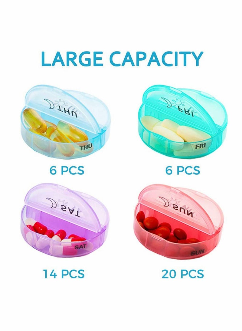 Excefore منظم حبوب أسبوعي مرتين في اليوم، صندوق حبوب AM PM مع حقيبة PU محمولة للسفر، صناديق أقراص صغيرة 7 أيام، صندوق دواء دائري للأسبوع، منظم يومي لزيت السمك الفيتامينات - Image 5