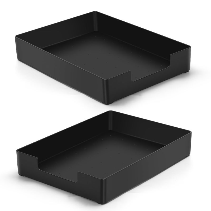AZFUNN Letter-Size Tray Desk Letter Tray Paper Tray, Sturdy Heavy-Duty Plastic Printer Paper Tray, Single-Tier Stackable File Storage Organizer for Office Home (Black Ã—2) - Image 1
