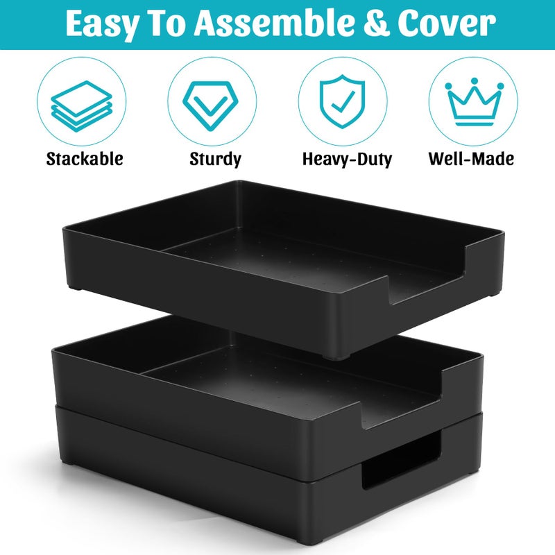 AZFUNN Letter-Size Tray Desk Letter Tray Paper Tray, Sturdy Heavy-Duty Plastic Printer Paper Tray, Single-Tier Stackable File Storage Organizer for Office Home (Black Ã—2) - Image 4